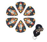 Plettri per chitarra, confezione da 6 plettri personalizzati per chitarra, con stampa di razzo, nave spaziale, supporto per plettro per chitarra acustica, violino, ukulele, basso