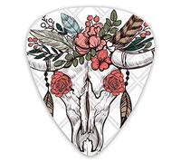 Plettri per chitarra Cow Skull Rose Feather 12 pezzi Plettri per ukulele inclusi 0,46 mm 0,71 mm 0,96 mm