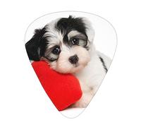 Plettri per chitarra cucciolo di cane con un cuore rosso stampato Confezione da 12 Plettri per chitarra sottili medi pesanti Accessori per chitarra con scatola di immagazzinaggio