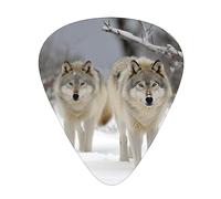 Plettri per chitarra Due lupi che camminano nella neve Stampa Confezione da 12 Plettri per chitarra sottili medio pesanti Accessori per chitarra con scatola di immagazzinaggio