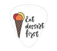 Plettri per chitarra Eat Dessert First Confezione da 12 Plettri per chitarra universali in ABS, citazione sul cibo con palline di gelato colorate su cartone animato a cono, per chitarra acustica ed el