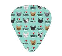 Plettri per chitarra, Frenchie Dog I Love French Bulldogs Frenchie Face Aqua per chitarra acustica, chitarra elettrica, basso, ukulele tre dimensioni (confezione da 12)