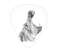 Plettri per Chitarra Hippo Confezione da 12 Plettri per Chitarra Universali in ABS, Stile Schizzo a Matita Disegnato a Mano Immagine Digitale Potamus Ritratto Sbadiglio Figura, per Chitarra Acustica e