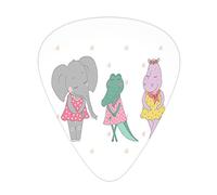 Plettri per Chitarra Hippo Elephant Confezione da 12 Plettri per Chitarra Universali in ABS, Ragazze di Elefante e Coccodrillo con gli Occhi Chiusi in Piedi in Abiti a Pois, per Chitarra Acustica ed E