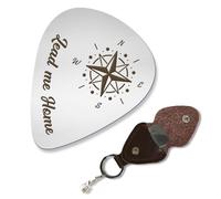 Plettri per Chitarra In Acciaio Inossidabile Da 1 pezzo arricraft con Supporto In Pelle PU, Compass Pattern e Lead Me Home Words Plettri Plettri per Wanderer Plettri per Pollice In Metallo