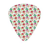 Plettri per chitarra Jungle Confezione da 12 Plettri per chitarra universali in ABS, ibisco e del paradiso con foglie di banana su sfondo di fogliame grigio e bianco, per chitarra acustica ed