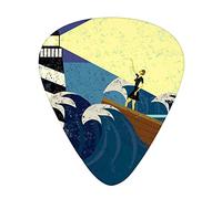 Plettri per chitarra Lighthouse Confezione da 12 Plettri per chitarra universali in ABS, grafica astratta grunge di una donna misteriosa in un mare, per chitarra acustica ed elettrica, Blu scuro Giall