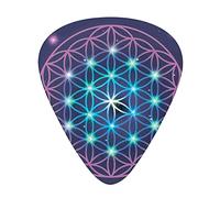 Plettri per chitarra Mandala Confezione da 12 Plettri per chitarra universali in ABS, design Fiore della vita su sfondo dai toni scuri con effetto ombre, per chitarra acustica ed elettrica, Blu indaco