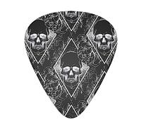 Plettri per chitarra Peony Rose Flowers Dead Skull Head Black Pack Celluloid 12 Pcs Plettri per regalo Chitarra acustica, basso e chitarra elettrica (sottile/medio/pesante)