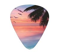 Plettri per chitarra, per chitarra acustica, chitarra elettrica, basso, ukulele tre dimensioni (confezione da 12) Gabbiano che vola sopra il cielo colorato stampato