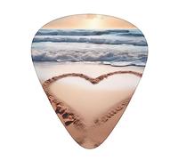 Plettri per chitarra, per chitarra acustica, chitarra elettrica, basso, ukulele tre dimensioni (confezione da 12) spiaggia romantica a forma di cuore stampata