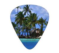Plettri per chitarra, per chitarra acustica, chitarra elettrica, basso, ukulele tre dimensioni (confezione da 12) stampa esotica con isola tropicale e spiaggia di sabbia