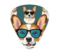 Plettri per chitarra personalizzati con occhiali e baffi di un simpatico Corgi, 12 pezzi, in una scatola, il plettro rende il suono chiaro, per ukulele, basso elettrico (0,46 0,71 0,96 mm)