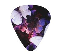 Plettri per chitarra personalizzati con stampa di farfalle bianche e viola, 12 pezzi in una scatola, il plettro rende il suono chiaro, ukulele, basso elettrico (0,46 0,71 0,96 mm)