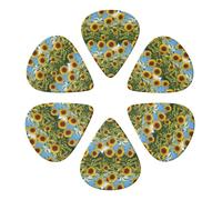 Plettri per chitarra professionali 351 Shape Beautiful Sunflower, confezione da 6 palette in celluloide per tutte le chitarre e mandolini, set leggero-medio-pesante