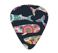 Plettri per chitarra Retro Big Fish Stampato Ukulele Basso Elettrico Chitarre acustiche Sottile Medio Pesante Confezione da 12 (0,46/0,71/0,96 mm)