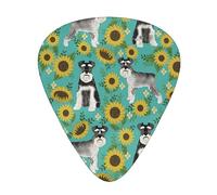 Plettri per chitarra, Schnauzer Girasoli Primavera Estate Cane floreale di razza per chitarra acustica, chitarra elettrica, basso, ukulele tre dimensioni (confezione da 12)
