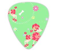 Plettri per chitarra Seamless pattern di ripetizione del cane barboncino con stampa del piede osseo e fiore su sfondo verde Campionatore di plettri premium 12 confezioni