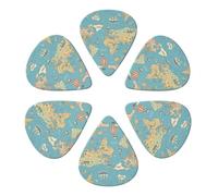 Plettri per chitarra semi-rotondi alla moda, mappa del mondo blu, confezione da 6 palette per basso e chitarra acustica, confezione per chitarrista da 0,46 mm/0,71 mm/0,96 mm