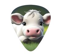 Plettri per chitarra, set da 12 pezzi, comodi da tenere in mano, con bordi lisci, tre spessori da abbinare a una piccola mucca carina Immagine