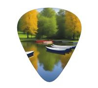 Plettri per chitarra, set da 12 pezzi, comodi da tenere in mano, con bordi lisci, tre spessori da abbinare al lago con barche, canoe, parco, immagine