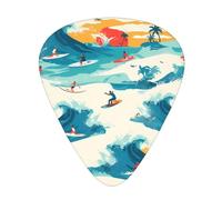 Plettri per chitarra, set da 12 pezzi, comodi da tenere in mano, con bordi lisci, tre spessori da abbinare al tramonto sul mare, surf, paesaggio marino. Stampa