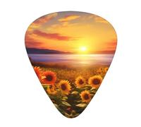 Plettri per chitarra, set da 12 pezzi, comodi da tenere in mano, con bordi lisci, tre spessori da abbinare al motivo girasole, campo, tramonto, mare di fiori