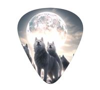 Plettri per chitarra, set da 12 pezzi, comodi da tenere in mano, con bordi lisci, tre spessori da abbinare al modello 3D Full-Moon Wolves