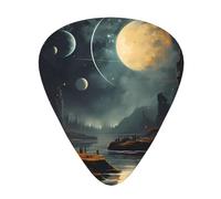 Plettri per chitarra, set da 12 pezzi, comodi da tenere in mano, con bordi lisci, tre spessori da abbinare a luna, stelle e pianeti