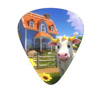Plettri per chitarra, set da 12 pezzi, comodi da tenere in mano, con bordi lisci, tre spessori da abbinare a stampe di mucca, girasole, fattoria