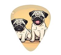 Plettri per chitarra, set da 12 pezzi, comodi in mano, con bordi lisci, tre spessori da abbinare con immagine di cucciolo di carlino e cucciolo