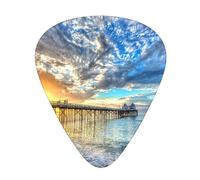 Plettri per chitarra, spiaggia, mare, ponte, nuvole, tramonto, stampati per chitarra acustica, chitarra elettrica, basso, ukulele, tre dimensioni (confezione da 12)
