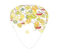 Plettri per chitarra stagione autunnale Confezione da 12 Plettri per chitarra universali in ABS, tema autunnale colorato Albero di sorbo vivace con grafica di frutti e foglie secche, per chitarra acus