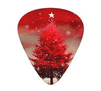Plettri per chitarra stampati con albero di Natale rosso, 12 pezzi, in una scatola, per un suono limpido, per ukulele, chitarra acustica, basso (0,46 0,71 0,96 mm)