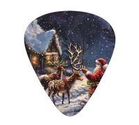 Plettri per chitarra stampati con Babbo Natale e cervi nella notte di neve, 12 pezzi in una scatola, che rendono il suono chiaro per ukulele, chitarra acustica, basso (0,46 0,71 0,96 mm)