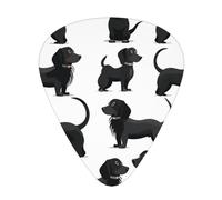 Plettri per chitarra stampati con bassotto Black Dogs, 12 pezzi, in una scatola, per un suono chiaro, ukulele, chitarra acustica, basso (0,46 0,71 0,96 mm)