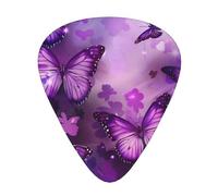 Plettri per chitarra stampati con farfalle viola, 12 pezzi, in una scatola, che rendono il suono chiaro, per ukulele, chitarra acustica, basso (0,46 0,71 0,96 mm)