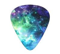 Plettri per chitarra stampati con galassia verde blu viola, 12 pezzi in una scatola, che rendono il suono chiaro per ukulele, chitarra acustica elettrica e basso (0,46 0,71 0,96 mm)