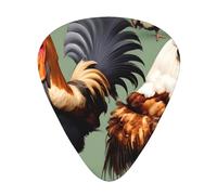 Plettri per chitarra stampati con gallo e pollo, set da 12 pezzi con stili sottili, medi e spessi, viene fornito con una custodia