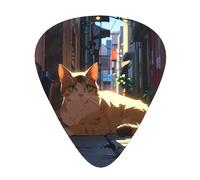 Plettri per chitarra stampati con gatto randagio nel vicolo, set da 12 pezzi con stili sottili, medi e spessi, viene fornito con una custodia