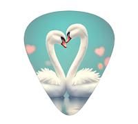 Plettri per chitarra stampati con il cigno innamorato, set da 12 pezzi con stili sottili, medi e spessi, viene fornito con una custodia