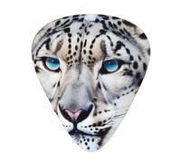 Plettri per chitarra stampati con leopardo delle nevi dagli occhi blu, 12 pezzi, in una scatola, che rendono il suono chiaro, per ukulele, chitarra acustica, basso (0,46 0,71 0,96 mm)