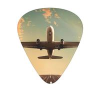 Plettri per chitarra stampati con motivo aereo, 12 pezzi, in una scatola, per un suono limpido, per ukulele, chitarra acustica, basso (0,46 0,71 0,96 mm)