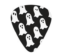 Plettri per chitarra stampati con motivo di Halloween con fantasmi bianchi, 12 pezzi in una scatola, che rendono il suono chiaro per ukulele, chitarra acustica, basso (0,46 0,71 0,96 mm)