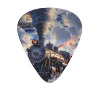 Plettri per chitarra stampati con nuvole di treno a vapore, 12 pezzi, in una scatola, per un suono limpido, per ukulele, chitarra acustica, basso (0,46 0,71 0,96 mm)