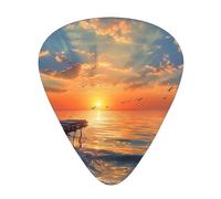 Plettri per chitarra stampati con paesaggio al tramonto, 12 pezzi, in una scatola, che rendono il suono chiaro, per ukulele, chitarra acustica, basso (0,46 0,71 0,96 mm)