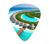 Plettri per chitarra stampati con paesaggio delle Maldive, 12 pezzi in 3 diversi spessori, adatti per chitarra acustica, chitarra elettrica e musicisti di band