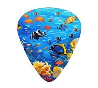 Plettri per chitarra stampati con pesci tropicali, coralli e mondo sottomarino, 12 pezzi in una scatola, che rendono il suono chiaro, per ukulele, chitarra acustica, basso (0,46 0,71 0,96 mm)
