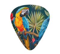 Plettri per chitarra stampati con piante tropicali e pappagalli, 12 pezzi, in una scatola, per un suono chiaro, per ukulele, chitarra acustica, basso (0,46 0,71 0,96 mm)