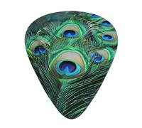 Plettri per chitarra stampati con piume di pavone verde, 12 pezzi, in una scatola, per un suono limpido, per ukulele, chitarra acustica, basso (0,46 0,71 0,96 mm)